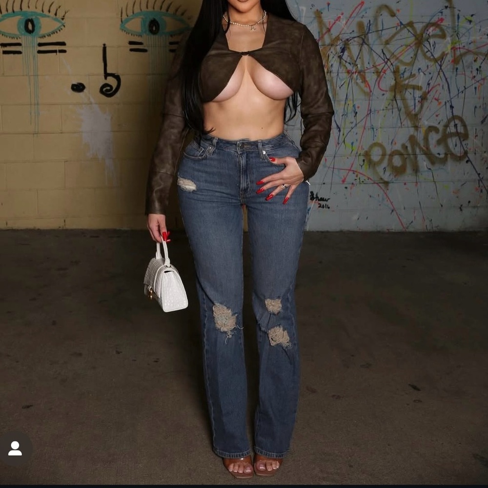 Fashion nova washed faux, leather top size small